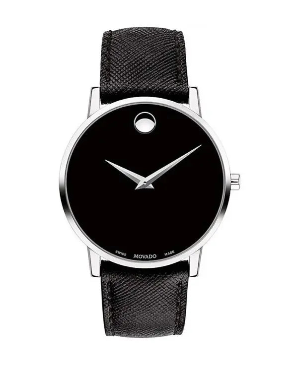 Movado Men’s Quartz Swiss Made Leather Strap Black Dial 40mm Watch 607194
