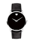 Movado Men’s Quartz Swiss Made Leather Strap Black Dial 40mm Watch 607194