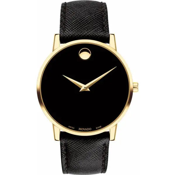 Movado Men’s Quartz Swiss Made Leather Strap Black Dial 40mm Watch 607195