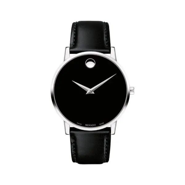 Movado Men’s Quartz Swiss Made Leather Strap Black Dial 40mm Watch 607269
