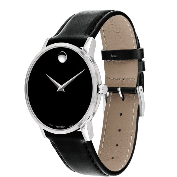 Movado Men’s Quartz Swiss Made Leather Strap Black Dial 40mm Watch 607269