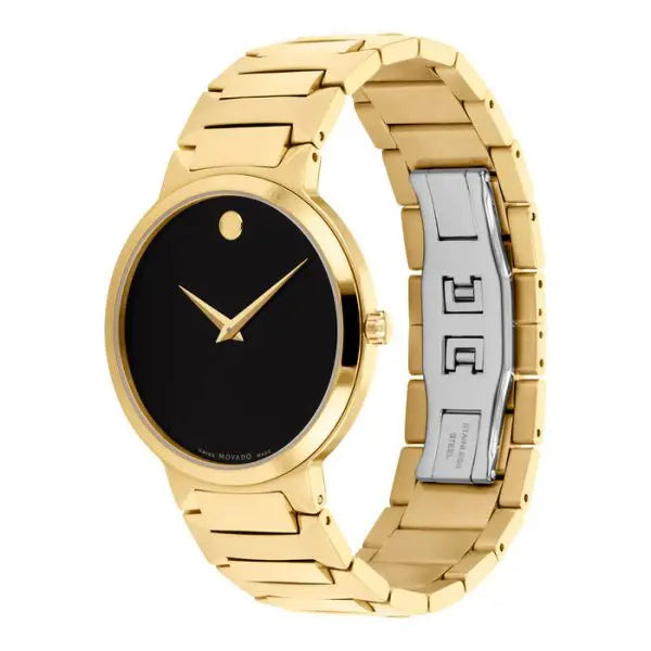 Movado Men’s Swiss Made Quartz Gold Stainless Steel Black Dial 38mm Watch 607294