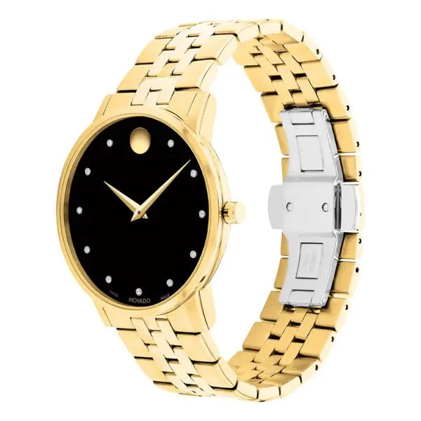 Movado Men’s Quartz Swiss Made Gold Stainless Steel Black Dial 40mm Watch 607625