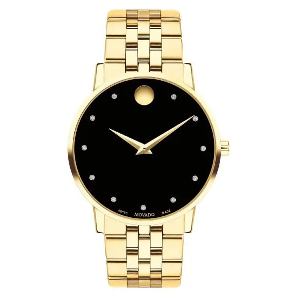Movado Men’s Quartz Swiss Made Gold Stainless Steel Black Dial 40mm Watch 607625