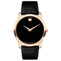 Movado Men’s Quartz Swiss Made Leather Strap Black Dial 40mm Watch 607060