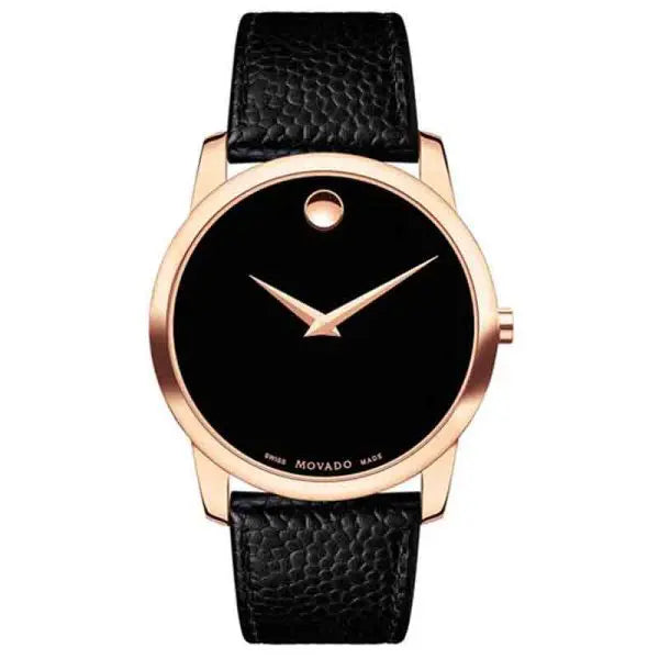Movado Men’s Quartz Swiss Made Leather Strap Black Dial 40mm Watch 607060