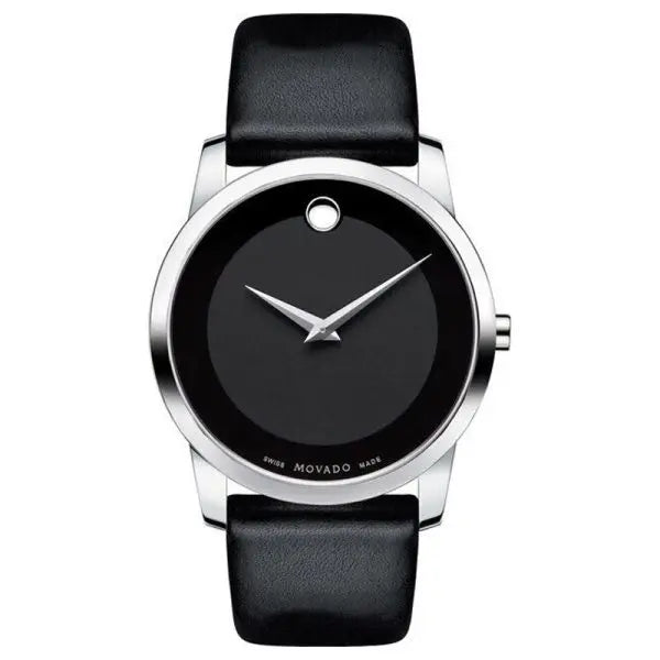 Movado Men’s Swiss Made Quartz Black Leather Strap Black Dial 40mm Watch 606502