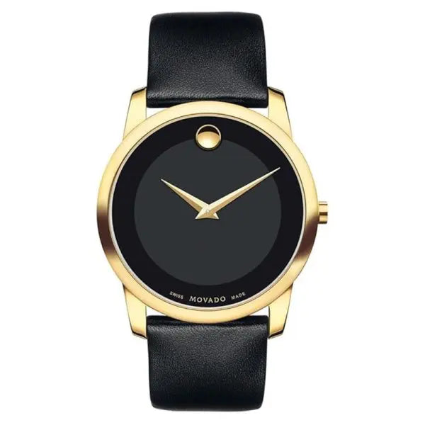Movado Men’s Swiss Made Quartz Black Leather Strap Black Dial 40mm Watch 606876