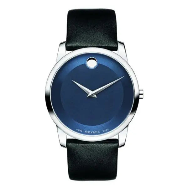Movado Men’s Swiss Made Quartz Black Leather Strap Blue Dial 40mm Watch 606610