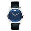 Movado Men’s Swiss Made Quartz Black Leather Strap Blue Dial 40mm Watch 606610