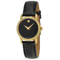 Movado Women’s Quartz Swiss Made Black Leather Strap Black Dial 26mm Watch 2100006