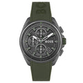 Hugo Boss Men’s Quartz Green Silicone Strap Grey Dial 44mm Watch 1513952