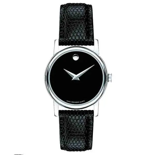 Movado Women’s Swiss Made Quartz Black Leather Strap Black Dial 26mm Watch 2100004
