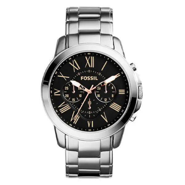 Fossil Men’s Chronograph Silver Stainless Steel Black Dial 44mm Watch FS4994