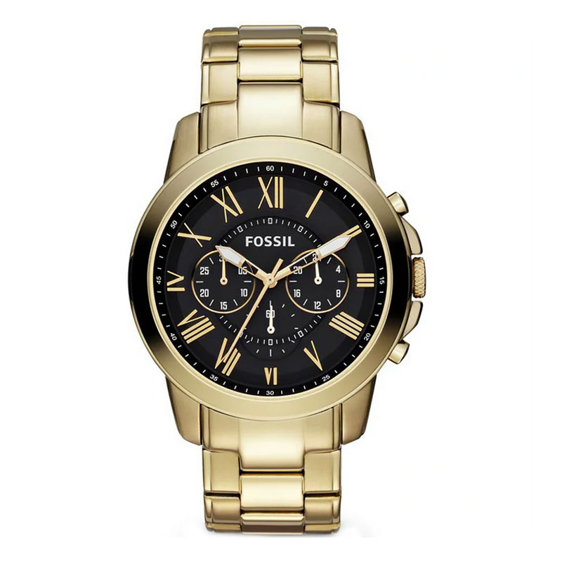Fossil Men’s Chronograph Quartz Gold Stainless Steel Black Dial 44mm Watch FS4815