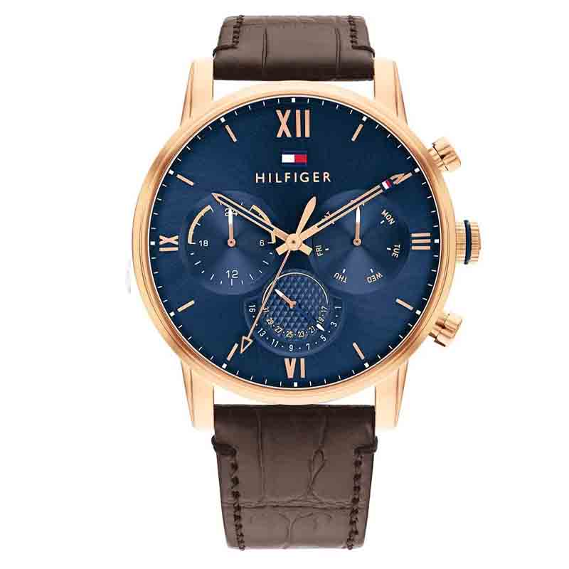 Tommy Hilfiger Men’s Quartz Brown Leather Strap Blue Dial 44mm Watch 1791933