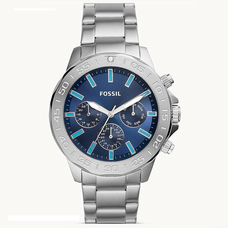 Fossil Men’s Quartz Silver Stainless Steel Blue Dial 45mm Watch BQ2503