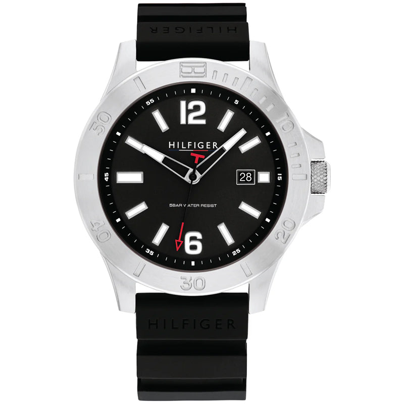 Tommy Hilfiger Men’s Quartz Black Silicone Strap Black Dial 46mm Watch 1710539