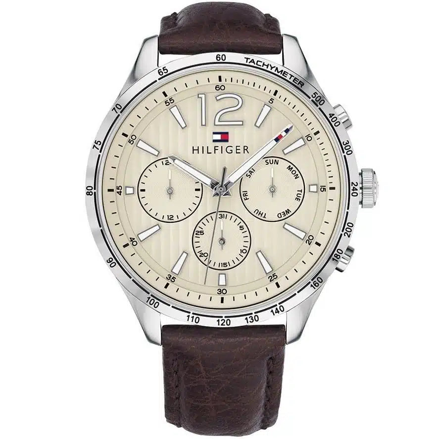 Tommy Hilfiger Men’s Quartz Leather Strap White Dial 44mm Watch 1791467