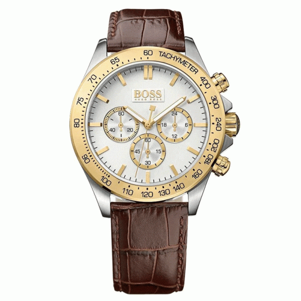 HUGO BOSS Men’s Quartz Leather Strap White Dial 44mm Watch 151317