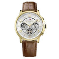Tommy Hilfiger Men’s Quartz Gold-Tone Leather Strap 44mm Watch 1791291