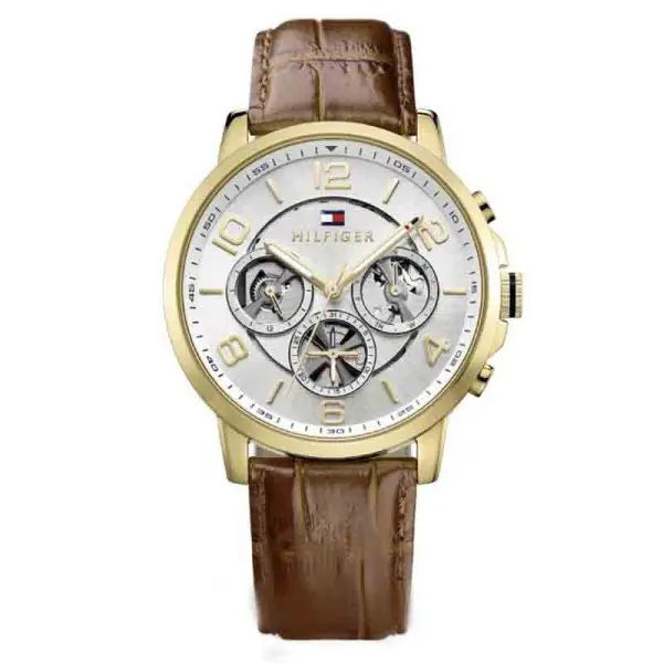 Tommy Hilfiger Men’s Quartz Gold-Tone Leather Strap 44mm Watch 1791291