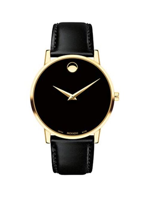 Movado Men’s Quartz Swiss Made Leather Strap Black Dial 40mm Watch 607271