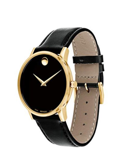 Movado Men’s Quartz Swiss Made Leather Strap Black Dial 40mm Watch 607271