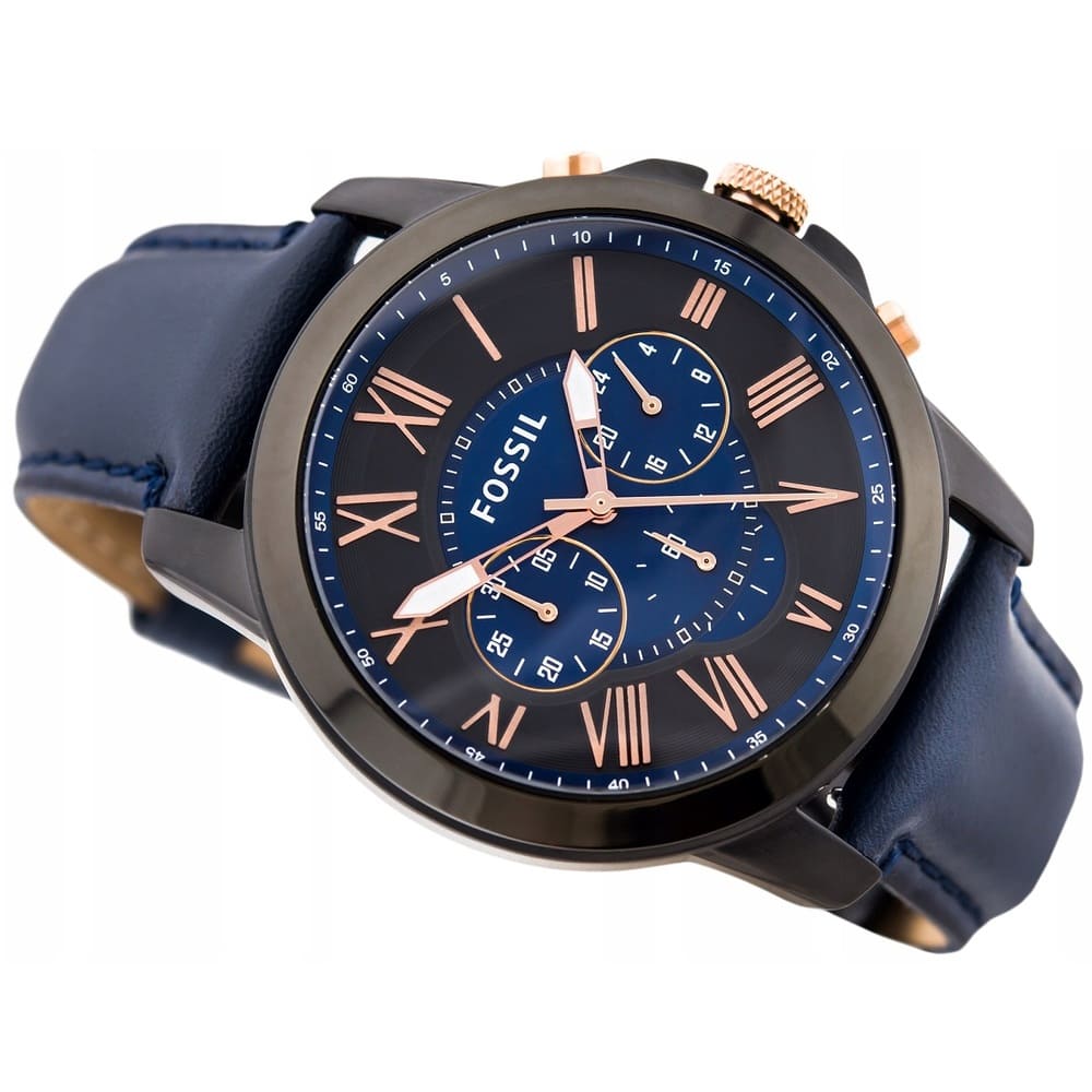Fossil Men’s Chronograph Quartz Blue Leather Strap Black & Blue Dial 44mm Watch FS5061