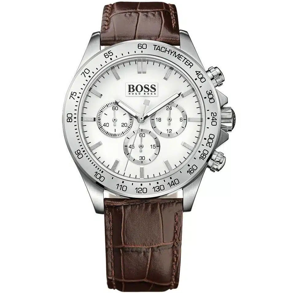 Hugo Boss Men’s Quartz Leather Strap White Dial 44mm Watch 1513175