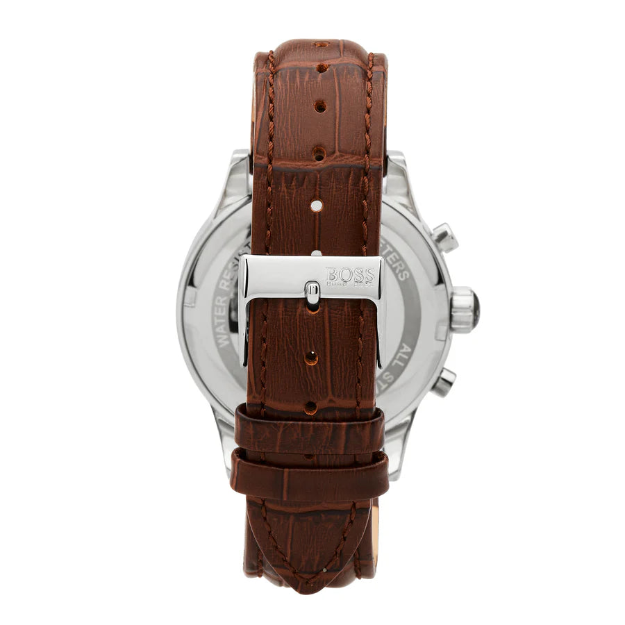 Hugo Boss Men’s Quartz Lather Strap Silver Dial 41mm Watch 1513280
