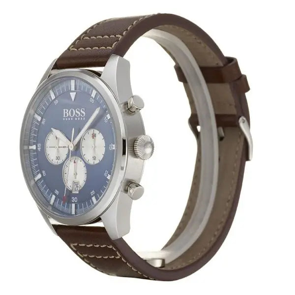 Hugo Boss Men’s Chronograph Leather Strap Blue Dial 44mm Watch 1513709