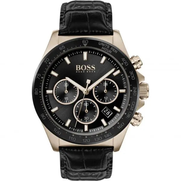 Hugo Boss Men’s Quartz Leather Strap Black Dial 45mm Watch 1513753