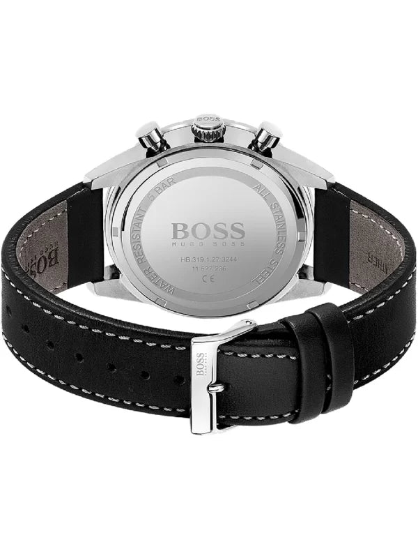 Hugo Boss Men’s Quartz Leather Strap Black Dial 44mm Watch 1513853