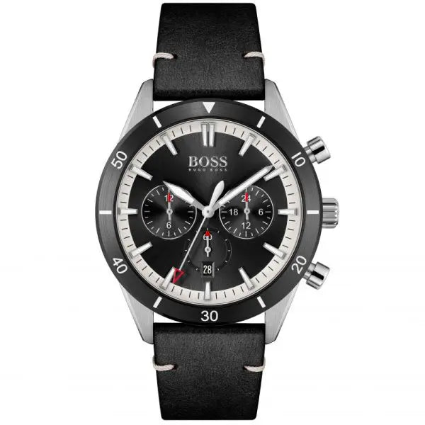 Hugo Boss Men’s Quartz Leather Strap Black Dial 44mm Watch 1513864