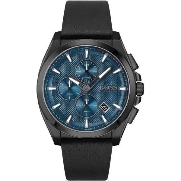 Hugo Boss Men’s Quartz Black Leather Strap Blue Dial 46mm Watch 151388