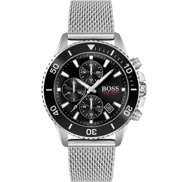 Hugo Boss Men’s Quartz Silver Stainless Steel Black Dial 45mm Watch 1513904