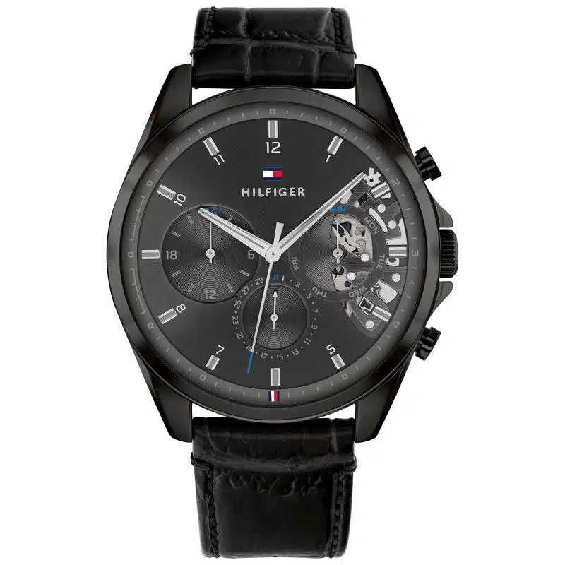 Tommy Hilfiger Men’s Quartz Leather Strap Black Dial 44mm Watch 1710452