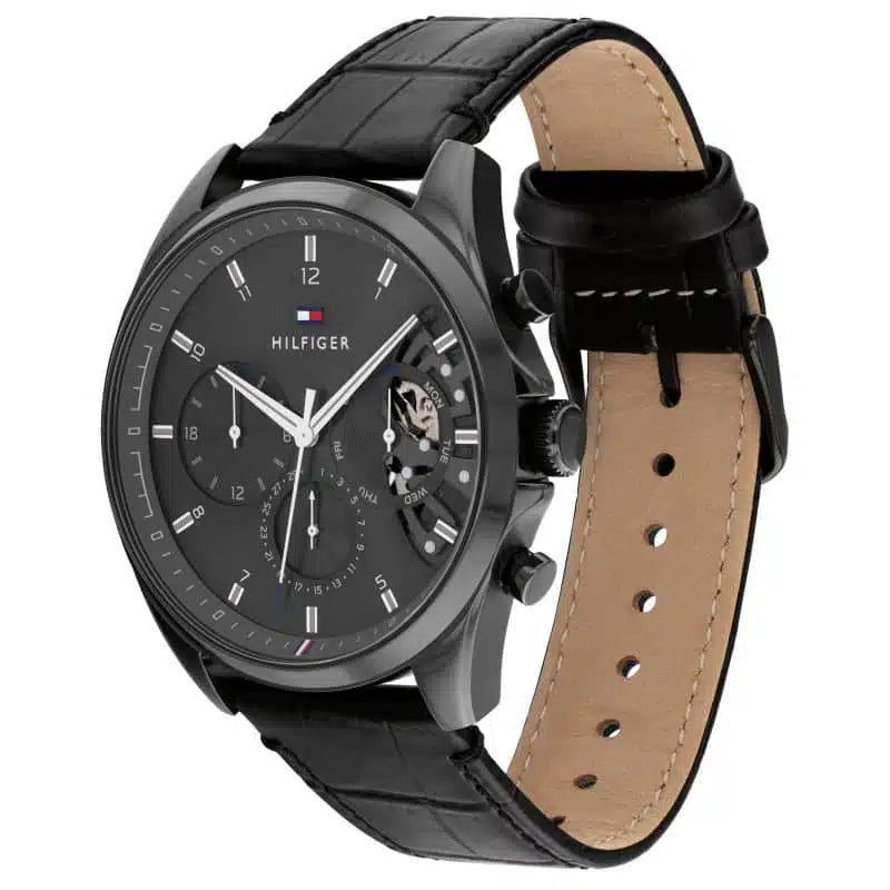 Tommy Hilfiger Men’s Quartz Leather Strap Black Dial 44mm Watch 1710452