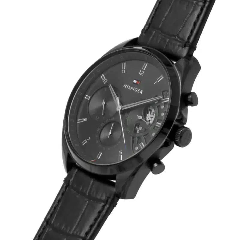 Tommy Hilfiger Men’s Quartz Leather Strap Black Dial 44mm Watch 1710452