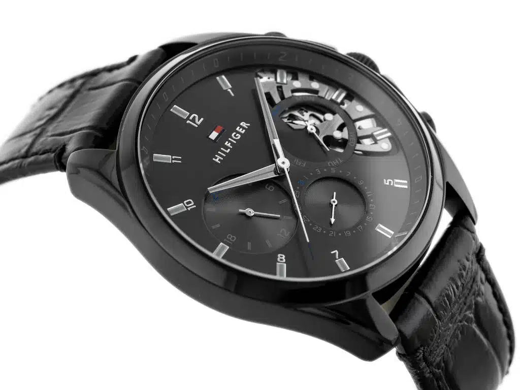 Tommy Hilfiger Men’s Quartz Leather Strap Black Dial 44mm Watch 1710452