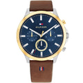 Tommy Hilfiger Men’s Quartz Brown Leather Strap Blue Dial 44mm Watch 1710496