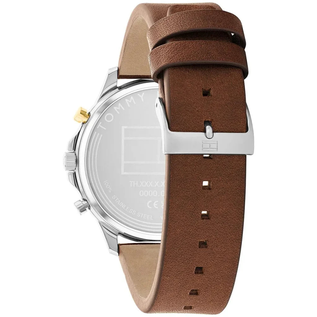 Tommy Hilfiger Men’s Quartz Brown Leather Strap Blue Dial 44mm Watch 1710496