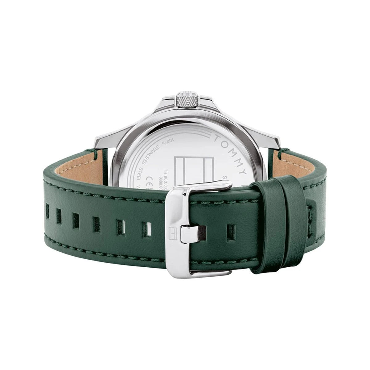 Tommy Hilfiger Men’s Quartz Green Leather Strap Black Dial 46mm Watch 1710531
