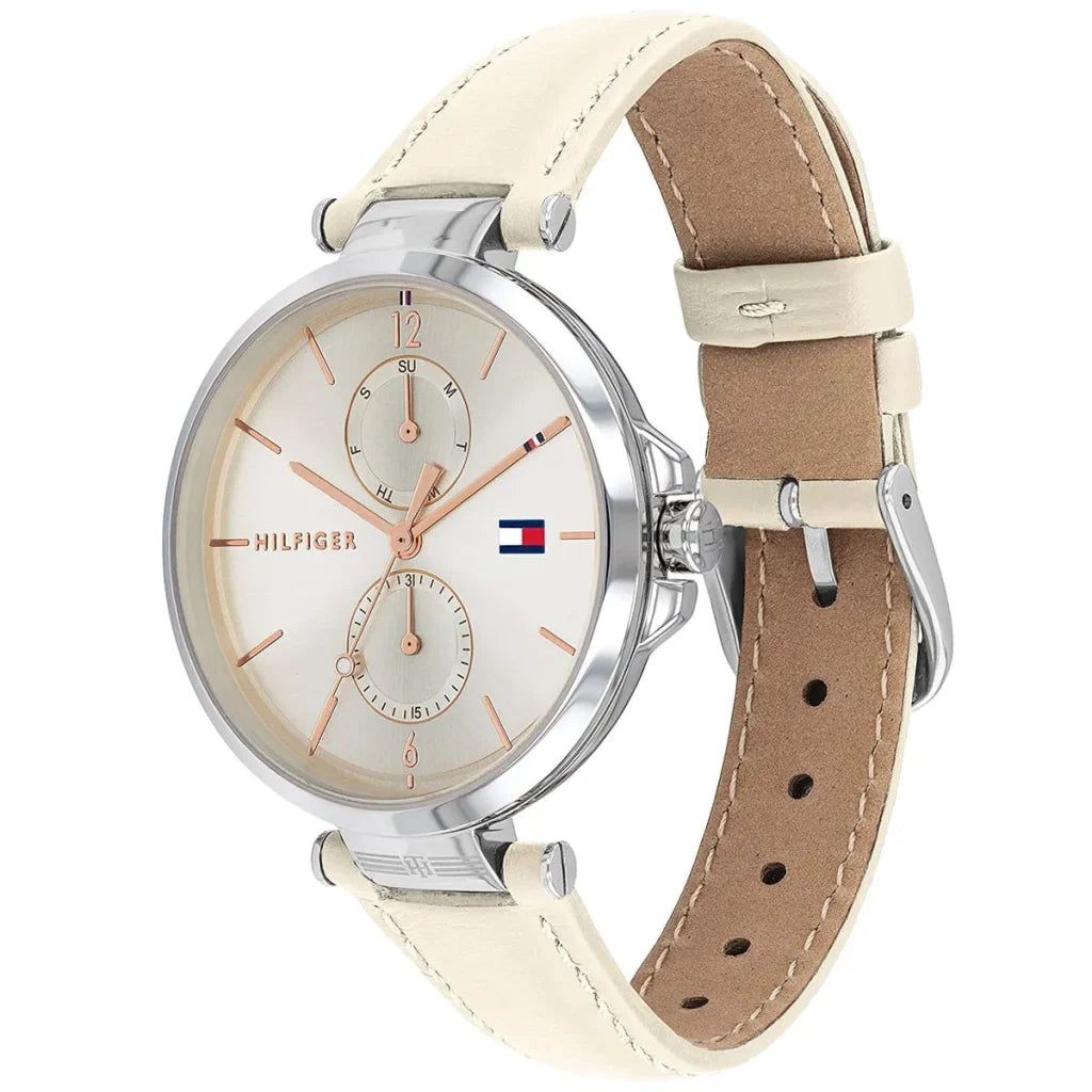 Tommy Hilfiger Women’s Quartz Cream Leather Strap Silver Dial 37mm Watch 1782123