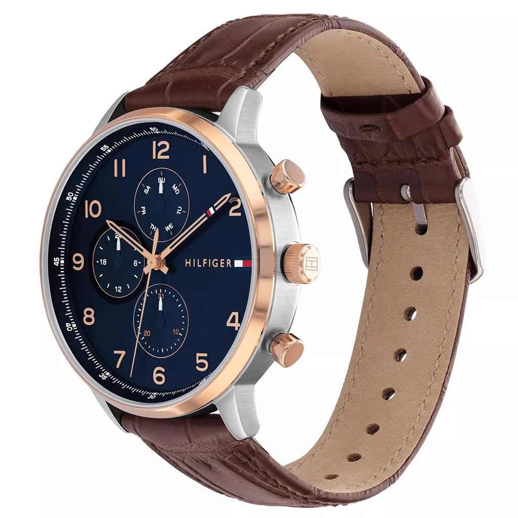 Tommy Hilfiger Men’s Quartz Brown Leather Strap Blue Dial 44mm Watch 1791987