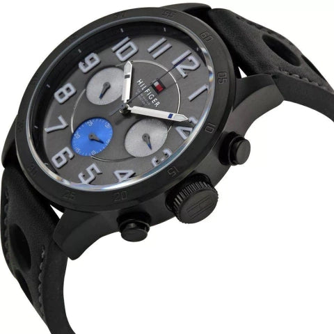 Tommy Hilfiger Men’s Quartz Leather Strap Grey Dial 46mm Watch 1791051