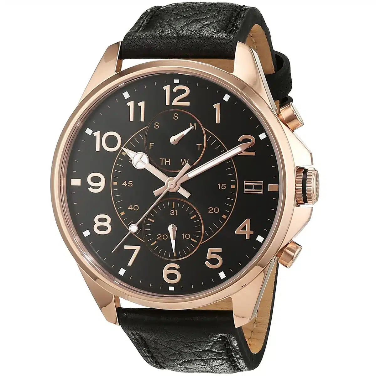 Tommy Hilfiger Men’s Analogue Quartz Black Leather Strap Black Dial 46mm Watch 1791273