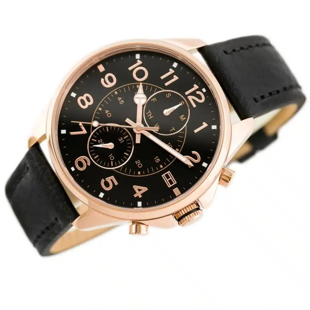 Tommy Hilfiger Men’s Analogue Quartz Black Leather Strap Black Dial 46mm Watch 1791273