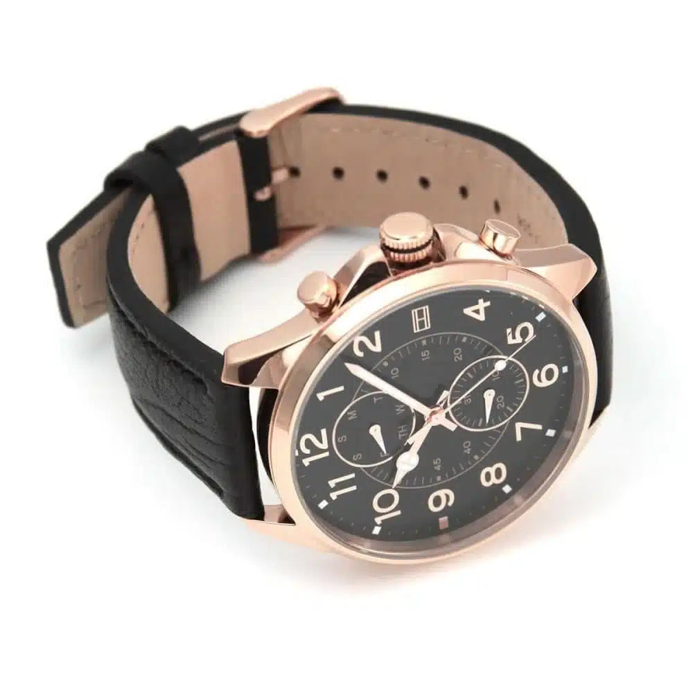 Tommy Hilfiger Men’s Analogue Quartz Black Leather Strap Black Dial 46mm Watch 1791273